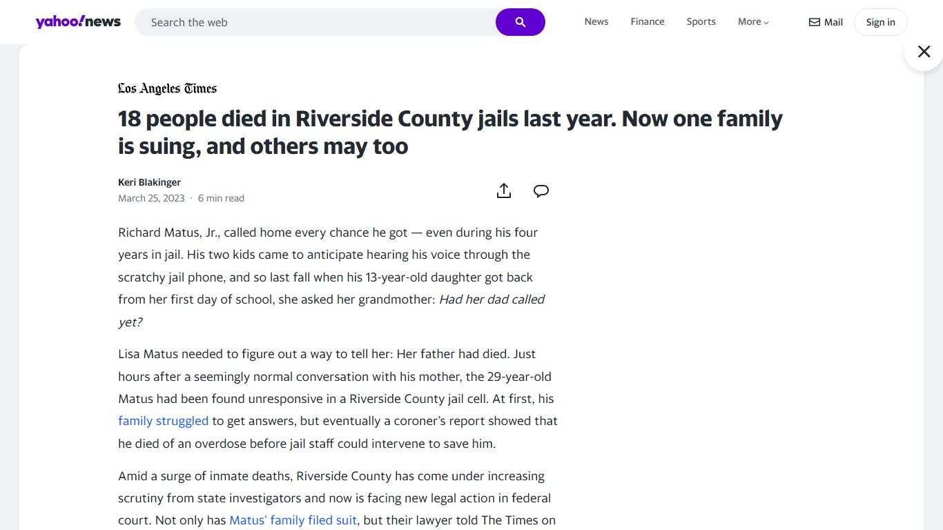 18 people died in Riverside County jails last year. Now one family is ...